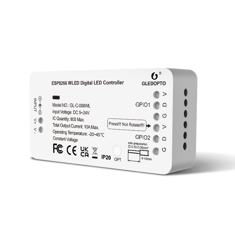 2 Channel 10A Basic WiFi WLED ESP8266 Digital LED Strip Controller